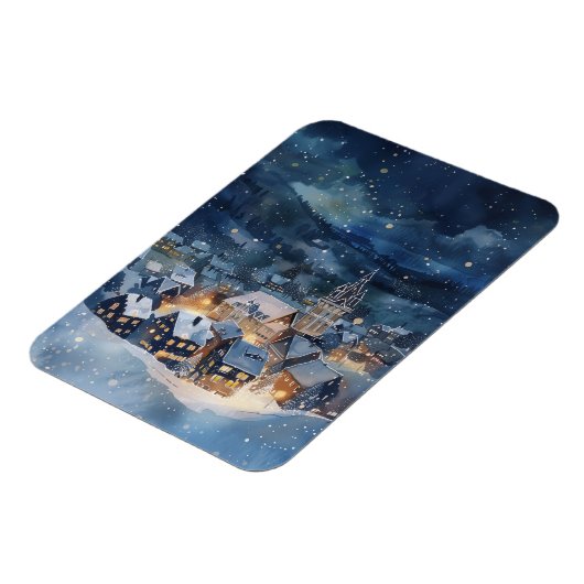 Illustratief van nacht hemel Dorp in sneeuw Magneet (Linkerzijde)