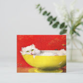  illustratiekat in gele kom briefkaart (Staand voorkant)