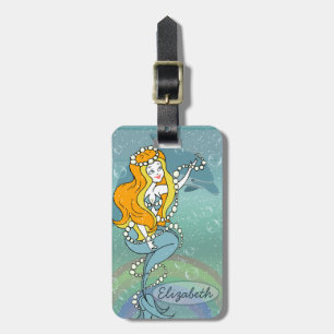 Illustratieontwerp Mermaid Rainbow en Dolphin Bagagelabel