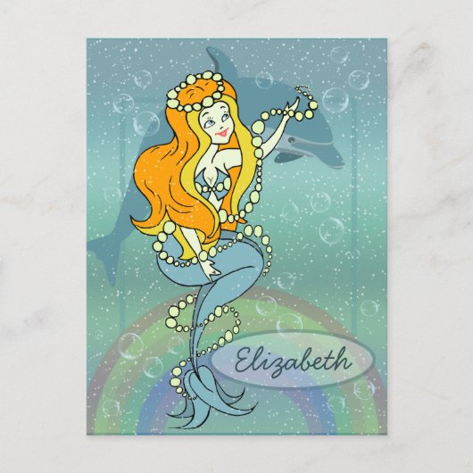 Illustratieontwerp Mermaid Rainbow en Dolphin Briefkaart (Voorkant)