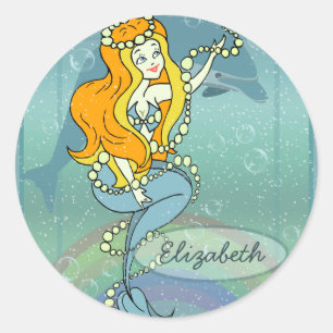 Illustratieontwerp Mermaid Rainbow en Dolphin Ronde Sticker