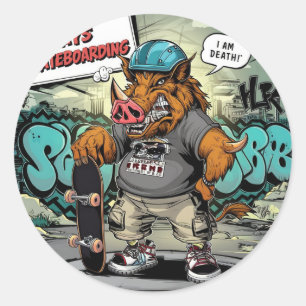 Illustratieontwerp van artistiek skateboarden wild ronde sticker