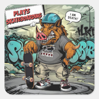 Illustratieontwerp van artistiek skateboarden wild vierkante sticker