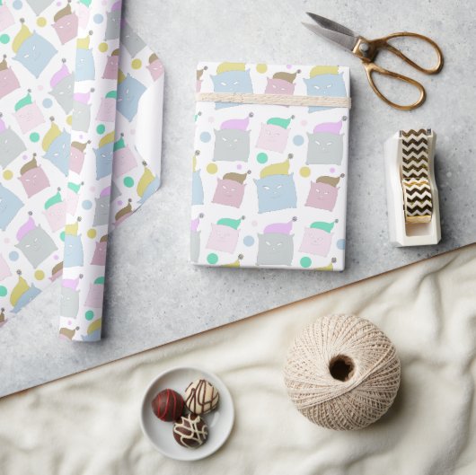 Illustratiepatroon met schattige kussenkatten cadeaupapier (Crafts)