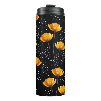 Illustratiepatroon voor levendige bloem- en polka- thermosbeker