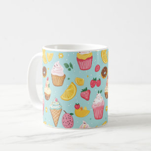 Illustratiepatroon voor schattige voedingsmiddelen koffiemok