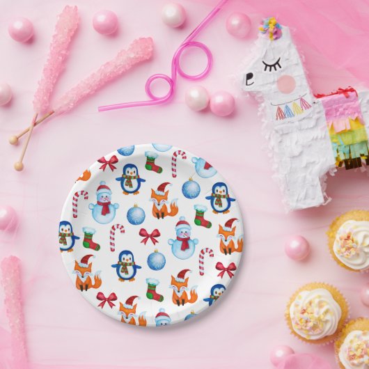 Illustratiepatroon voor Waterverf kerstmis Papieren Bordje (Feest)