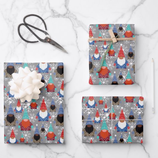 Illustraties met Kerstmis voor kleine Gnomen Snowf Inpakpapier Vel (Voorkant)