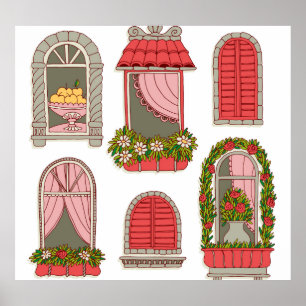 Illustraties met  ramen: artistiek. poster
