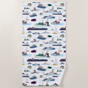 Illustraties van bootjes en schepen Willekeurig pa Strandlaken
