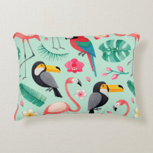 illustraties van de waterverf van vogels, tropisch accent kussen