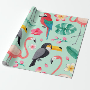 illustraties van de waterverf van vogels, tropisch cadeaupapier