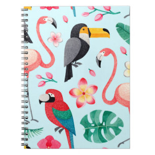 illustraties van de waterverf van vogels, tropisch notitieboek