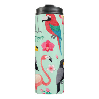 illustraties van de waterverf van vogels, tropisch thermosbeker