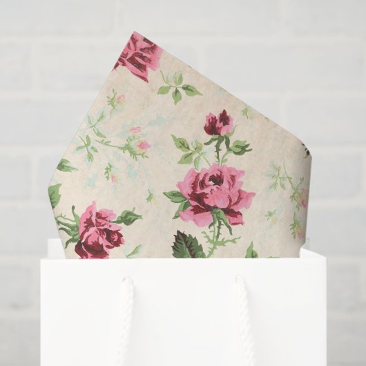  illustraties van rozen op neutrale basis tissuepapier (Cadeauzakje)