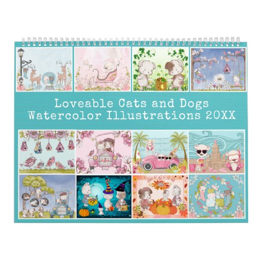 Illustraties van Schattige Waterverf "Katten en ho Kalender (Hoes)