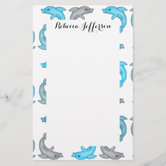 Illustraties van Summer Blue Gray Cute Dolphins Briefpapier (Voorkant)