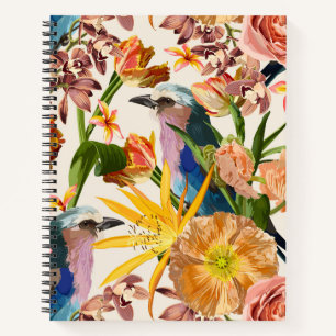 Illustraties van tropische bloemen, exotische voge notitieboek