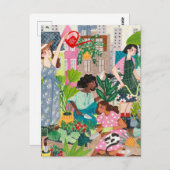 illustraties van tuinvrouwen in steden briefkaart (Voorkant / Achterkant)