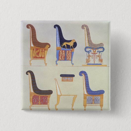 Illustraties van verschillende geschilde stoelen e vierkante button 5,1 cm (Voorkant)