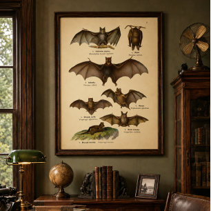 Illustraties van vintage vleermuizen poster