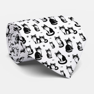 Illustraties van zwart-witte katten stropdas