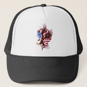 Illustratiestijl Eagle en American Flag Tattoo Trucker Pet