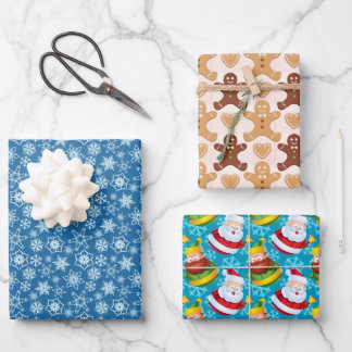 Illustratieve bruin blauw rode kerst motieven set inpakpapier vel