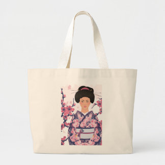Illustratieve Japanse vrouw Grote Tote Bag