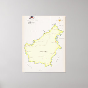 Illustratieve kaart van Borneo Canvas Afdruk