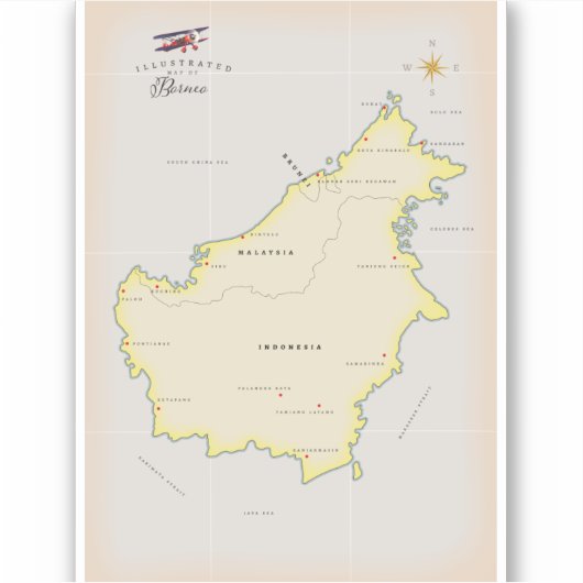 Illustratieve kaart van Borneo Sticker (Voorkant)