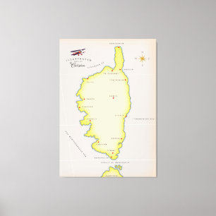 Illustratieve kaart van Corsica Canvas Afdruk