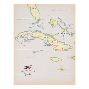 Illustratieve kaart van Cuba Foto Afdruk