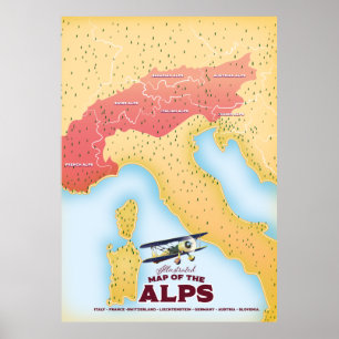 Illustratieve kaart van de Alpen Poster
