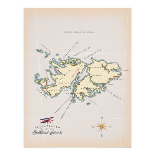 Illustratieve kaart van de Falklandeilanden. Foto Afdruk
