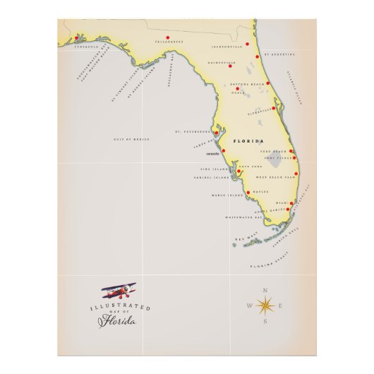 Illustratieve kaart van Florida Foto Afdruk (Voorkant)