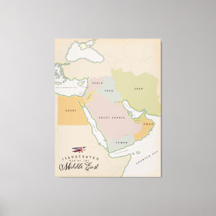 Illustratieve kaart van het Midden-Oosten. Canvas Afdruk