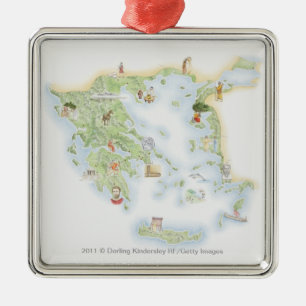 Illustratieve kaart van het oude Griekenland Metalen Ornament
