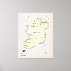 Illustratieve kaart van Ierland Canvas Afdruk