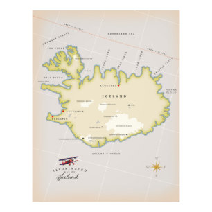 Illustratieve kaart van IJsland Foto Afdruk