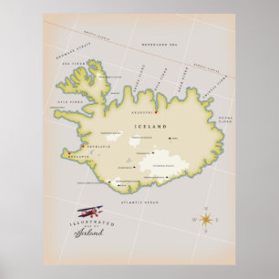 Illustratieve kaart van IJsland Poster