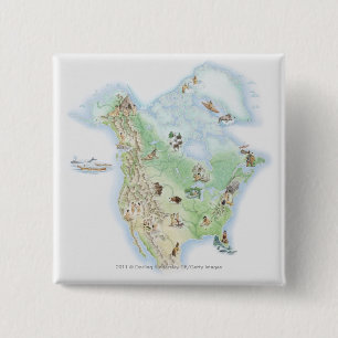 Illustratieve kaart van Noord-Amerika Vierkante Button 5,1 Cm