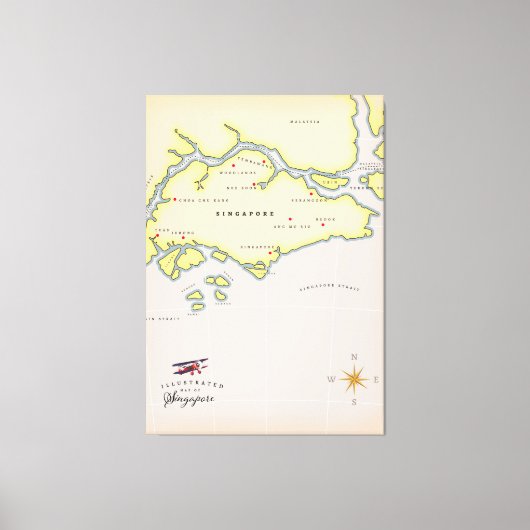 Illustratieve kaart van Singapore Canvas Afdruk (Voorkant)