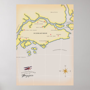 Illustratieve kaart van Singapore Poster