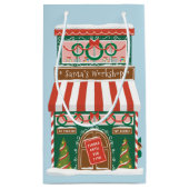 Illustratieve kerstdagen in de kerstwinkel van de  klein cadeauzakje (Achterkant)