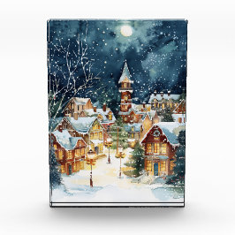 Illustratieve kerststad in de sneeuw fotoblokken