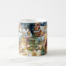 Illustratieve kerststad in de sneeuw