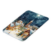 Illustratieve kerststad in de sneeuw magneet (Linkerzijde)