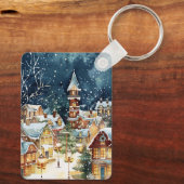Illustratieve kerststad in de sneeuw sleutelhanger (Achterkant)