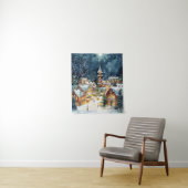 Illustratieve kerststad in de sneeuw wandkleed (In situ)